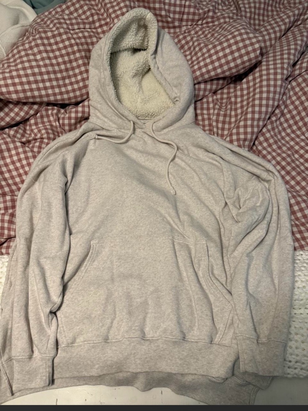 American Eagle Outfitters Light Beige Sherpa-Lined Hoodie